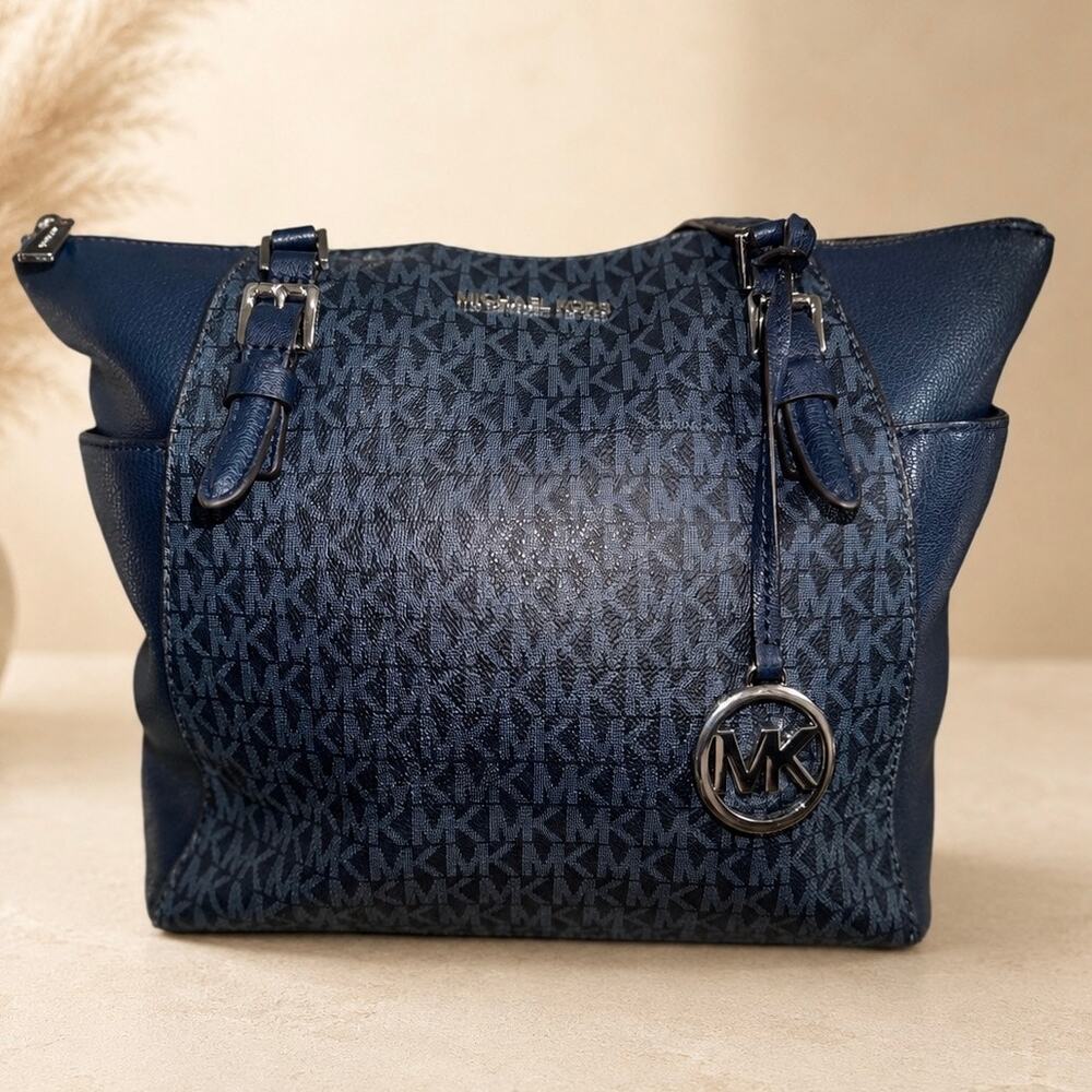 Michael Kors Jet Set Travel Navy Signature MK Logo Tote Bag